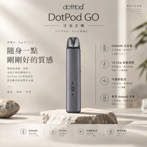 DotPod GO 注油主機 16W-22W/650mAh電芯/側邊微調氣流/通用小煙煙油